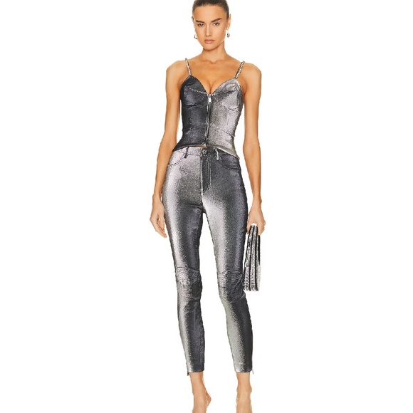 AREA V-Neck Sleeveless Silver Grey Party Crop Top Size S - Picture 5 of 8